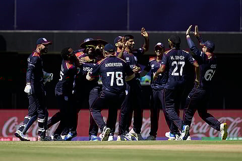 United States' Steven Taylor celebrates Mohammad Rizwan's wicket